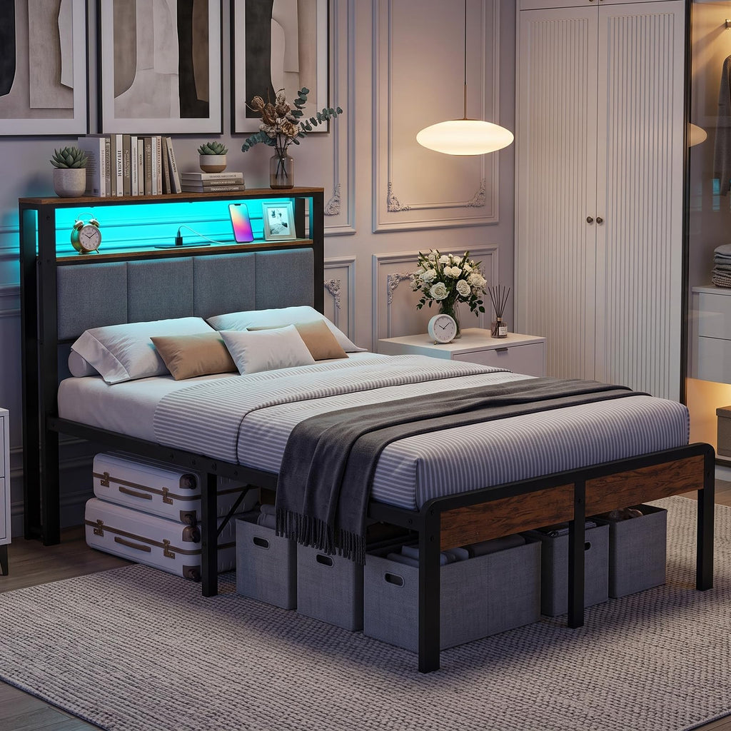 Twin Bed Frame with 18-Inch Under-Bed Storage and RGB LED Lights E6170