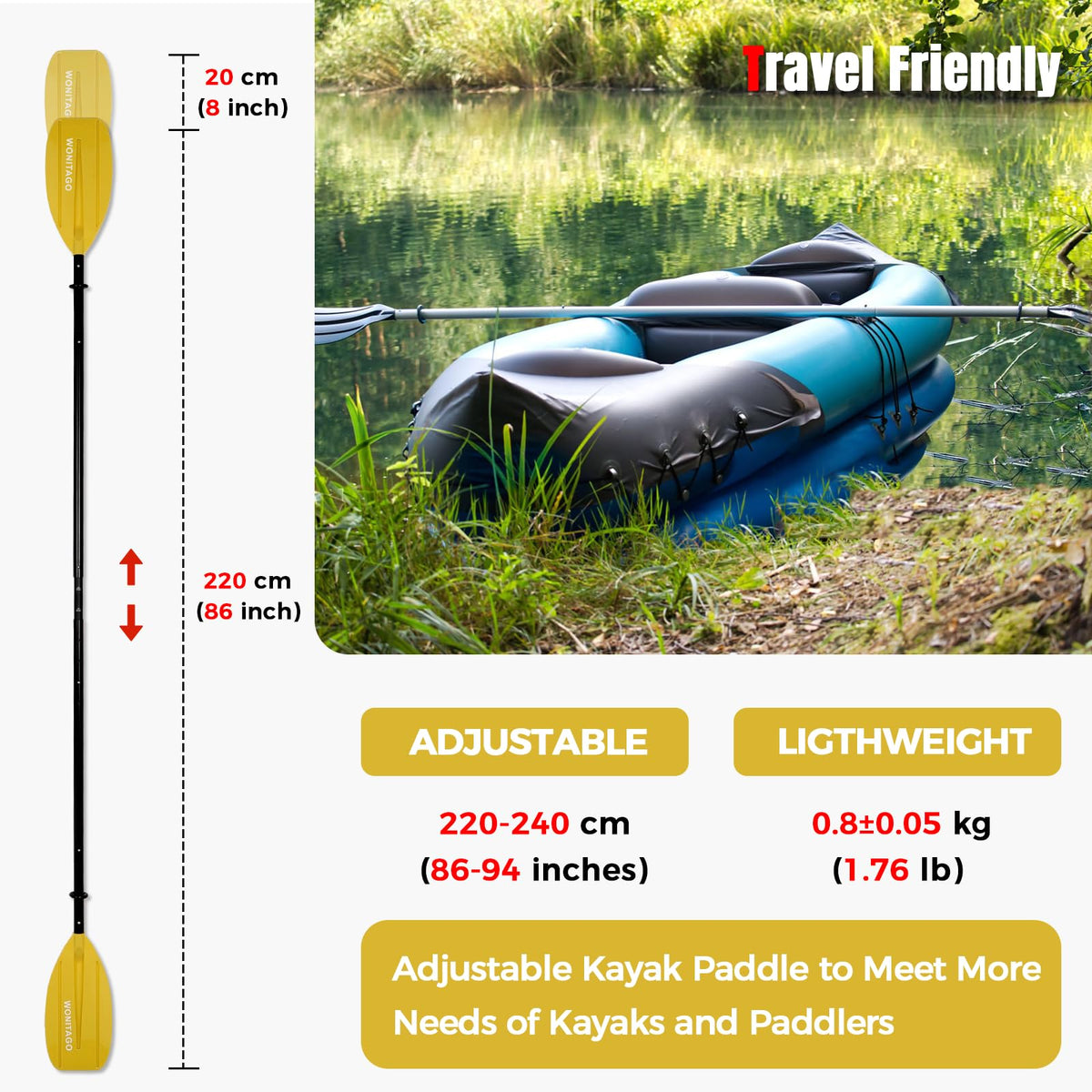 Adjustable Portable 5-Piece Kayak Paddle X8233