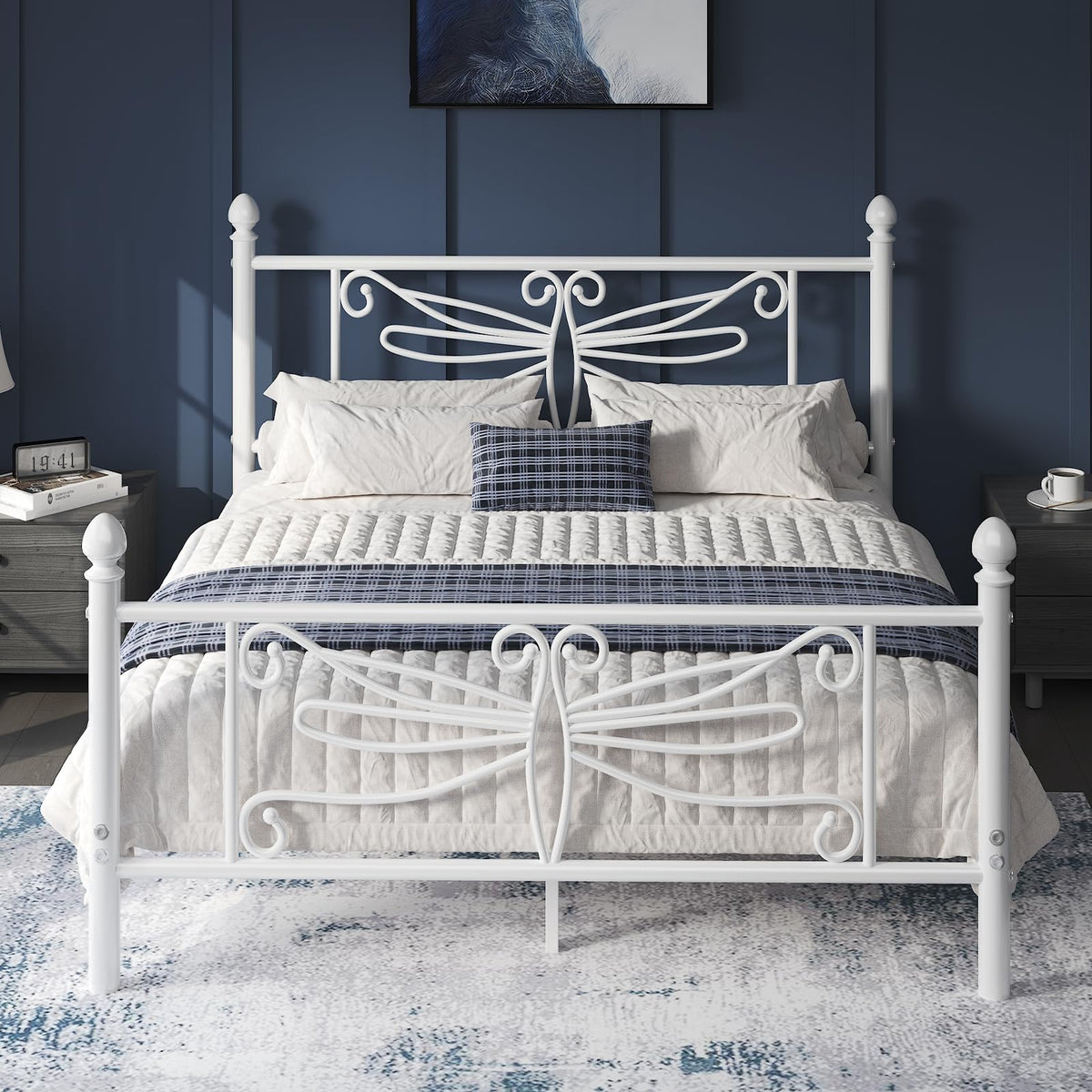 White Full Size Metal Platform Bed Frame S1326