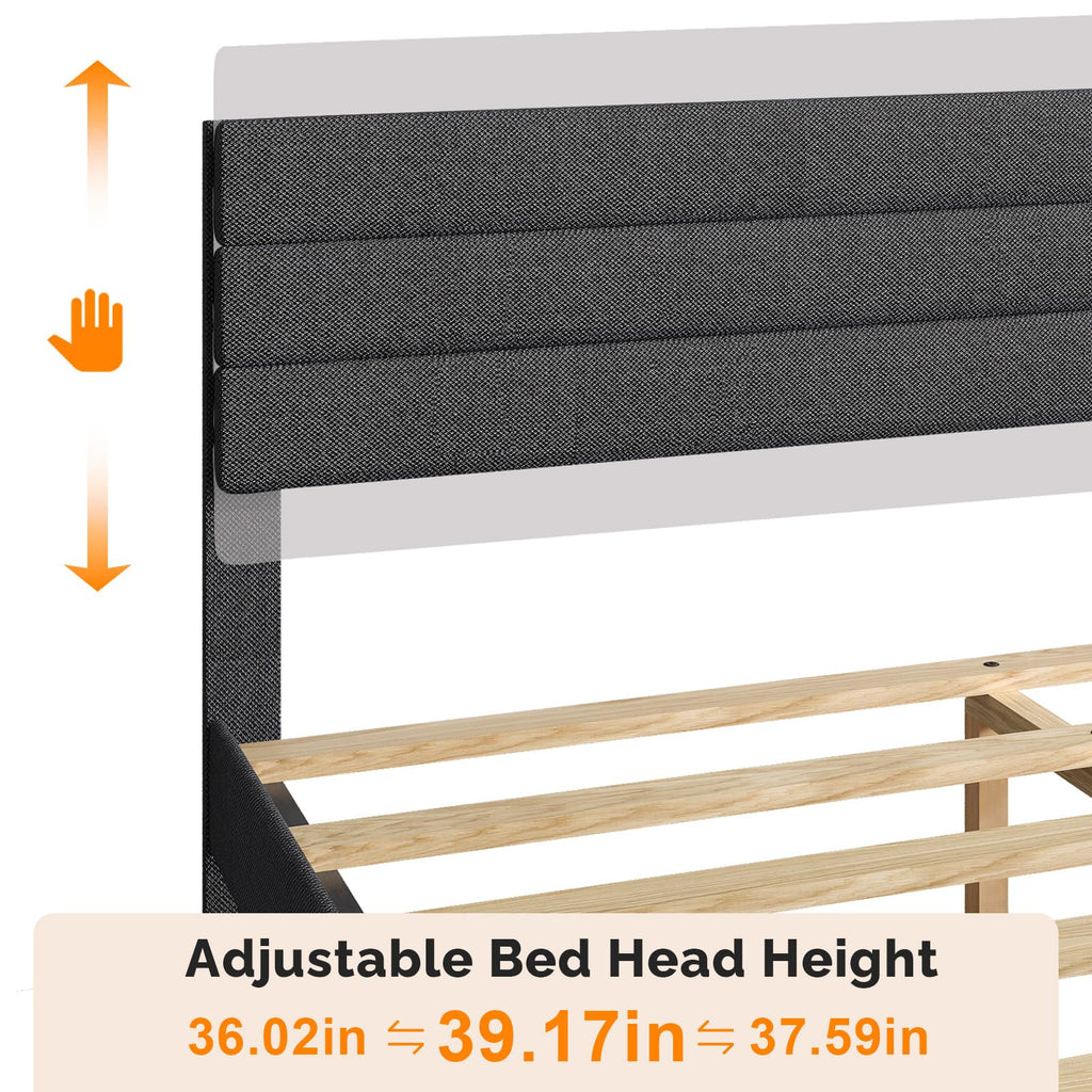 Queen Size Linen Fabric Upholstered Platform Bed Frame F246
