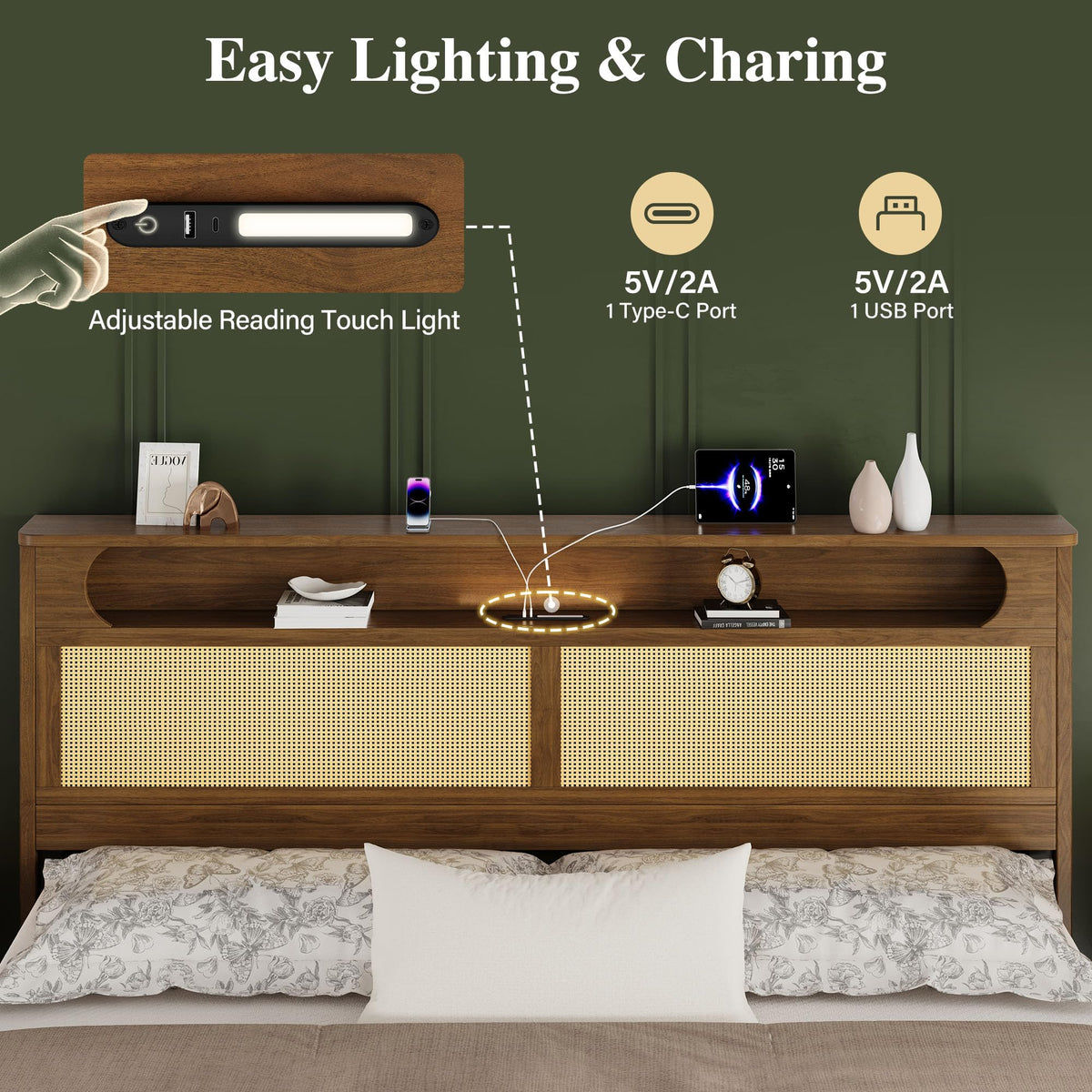 Queen Size Rattan Bed Frame with 2 Storage Drawers H404869