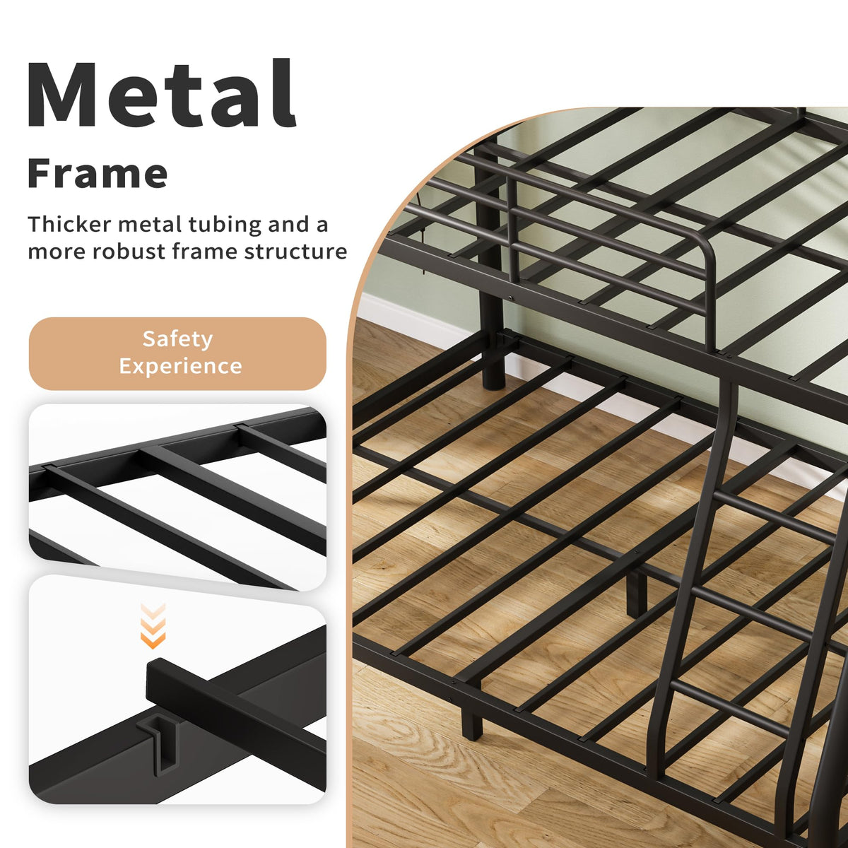 Twin Over Full Metal Bunk Bed with Guardrail and Ladder A95051