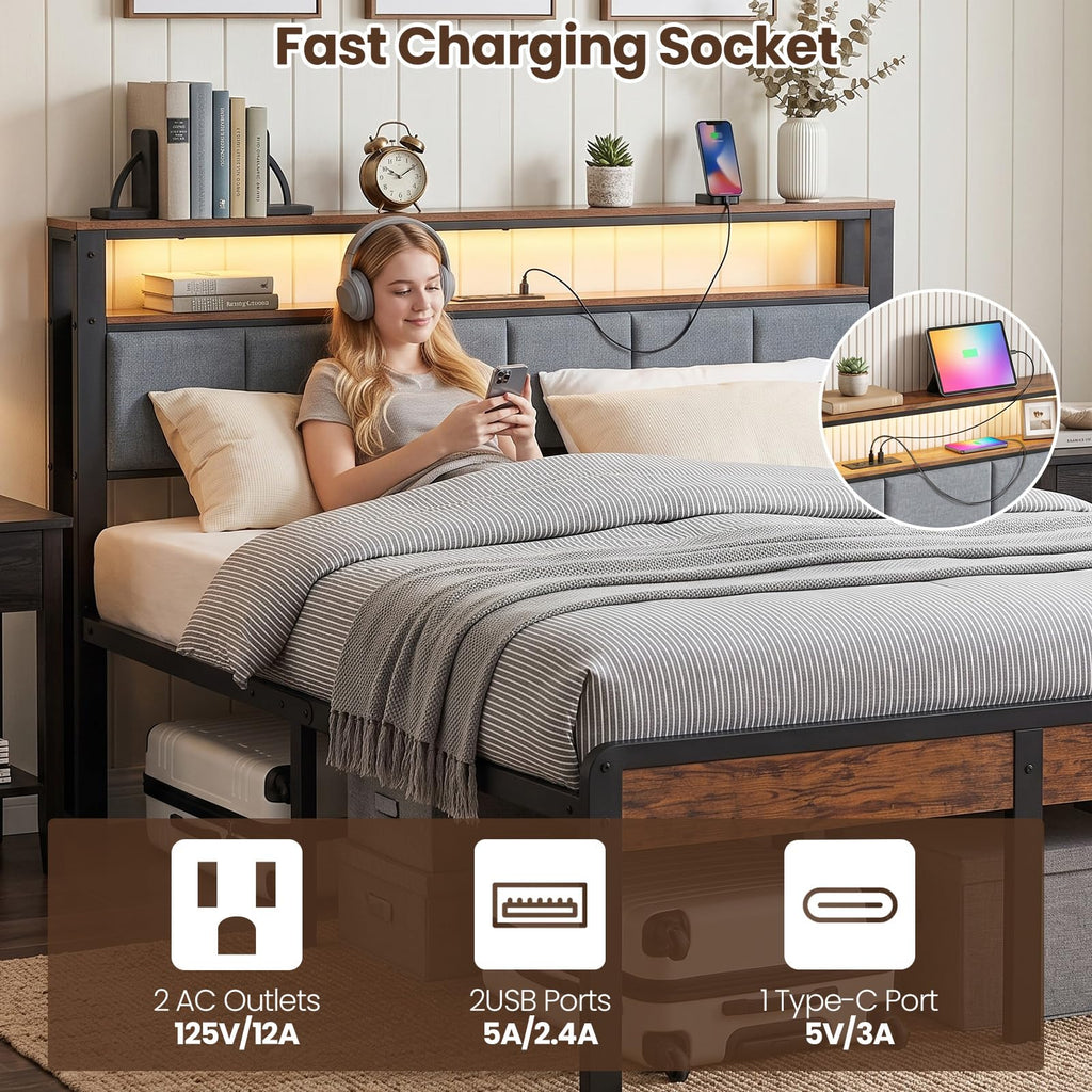 Twin Bed Frame with 18-Inch Under-Bed Storage and RGB LED Lights E6170