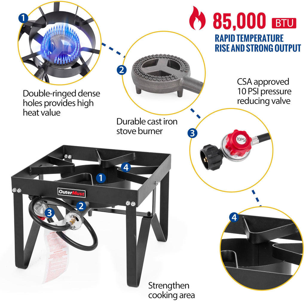 Heavy Duty Propane Burner with 10 PSI Regulator and Cast Iron J759