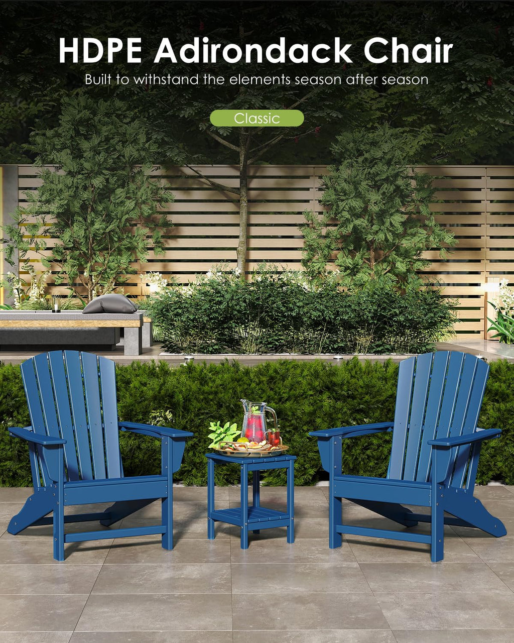Oversized Adirondack Chairs Set of 2 HDPE All Weather Blue C41571