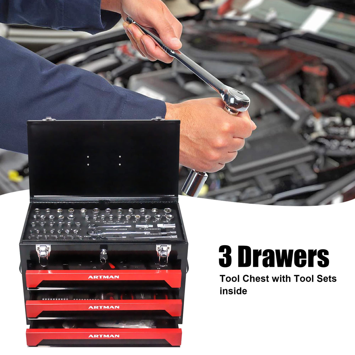 439-Piece Mechanic Tool Set in 3-Drawer Steel Box W3932