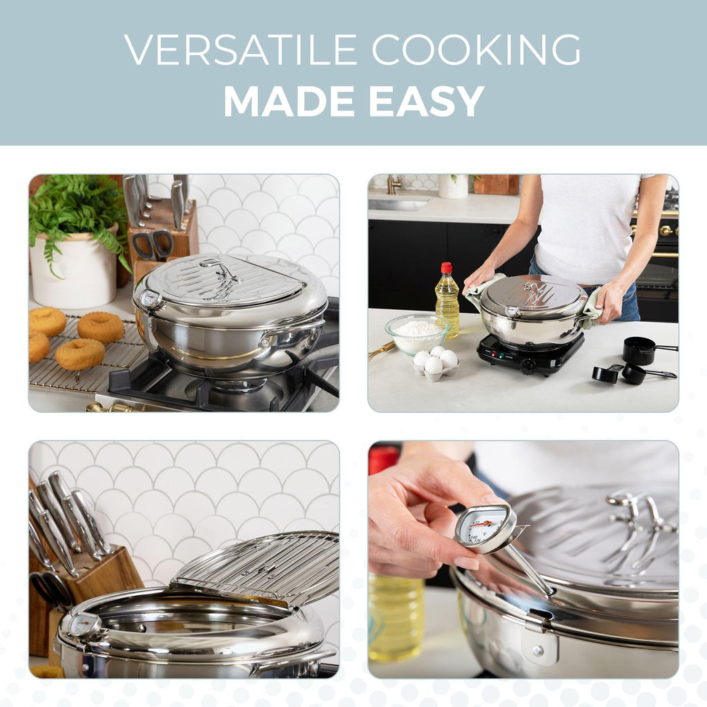 11-Inch Stainless Steel Deep Fryer Pot with Oil Thermometer Q105848