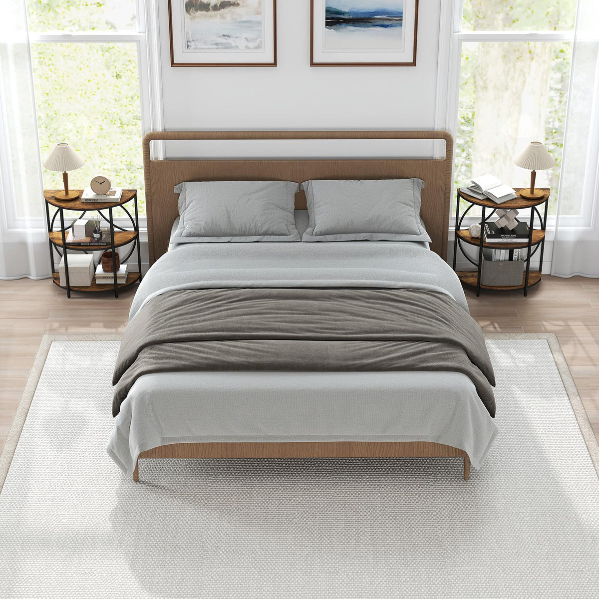 Half Round 3-Tier Sofa Side Table with Storage Shelves I92942