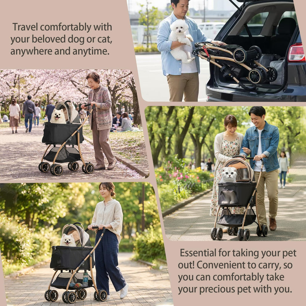 Pet Stroller with 4 Pu Wheels Foldable Z788