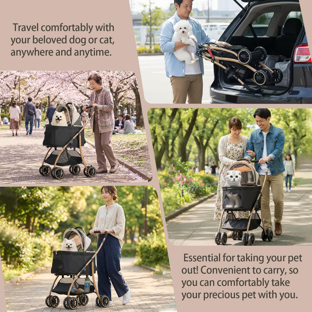 Pet Stroller with 4 Pu Wheels Foldable Z788