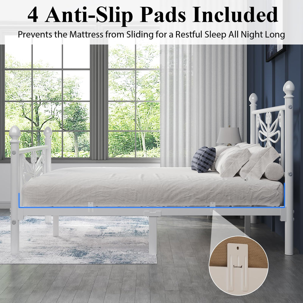 White Full Size Metal Platform Bed Frame S1326