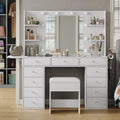 Vanity Desk with Mirror and 12 LED Lights, 11 Drawers & 4 Shelves E23863
