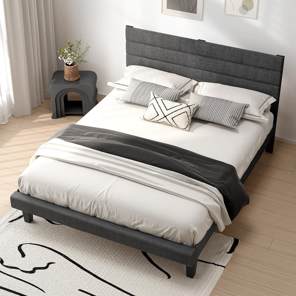Queen Size Linen Fabric Upholstered Platform Bed Frame F246