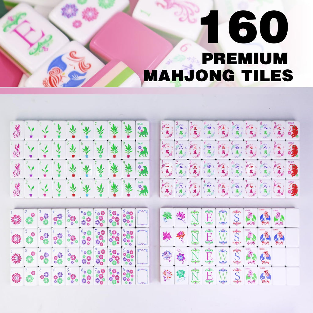 Acrylic 160 Tiles Mahjong Game Set with Carrying Bag N38398