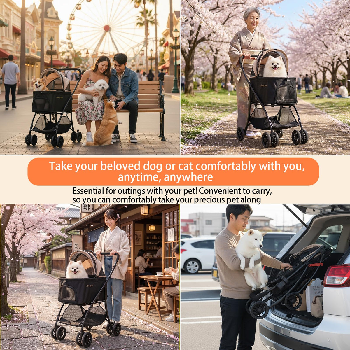 Pet Stroller with 4 Pu Wheels Foldable Z788