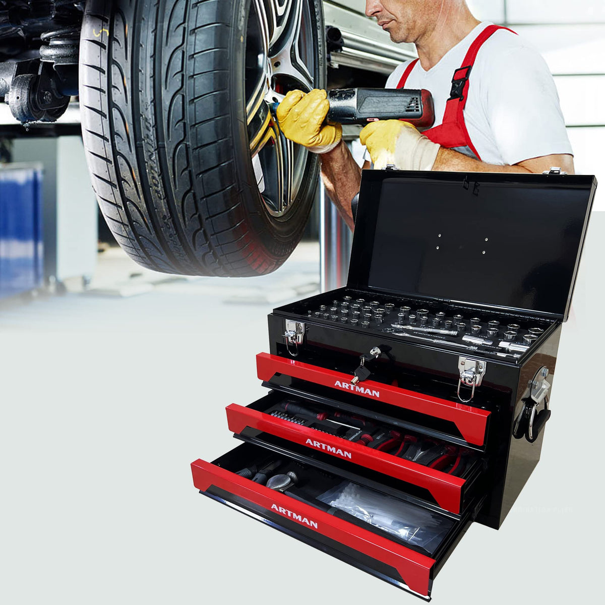 439-Piece Mechanic Tool Set in 3-Drawer Steel Box W3932