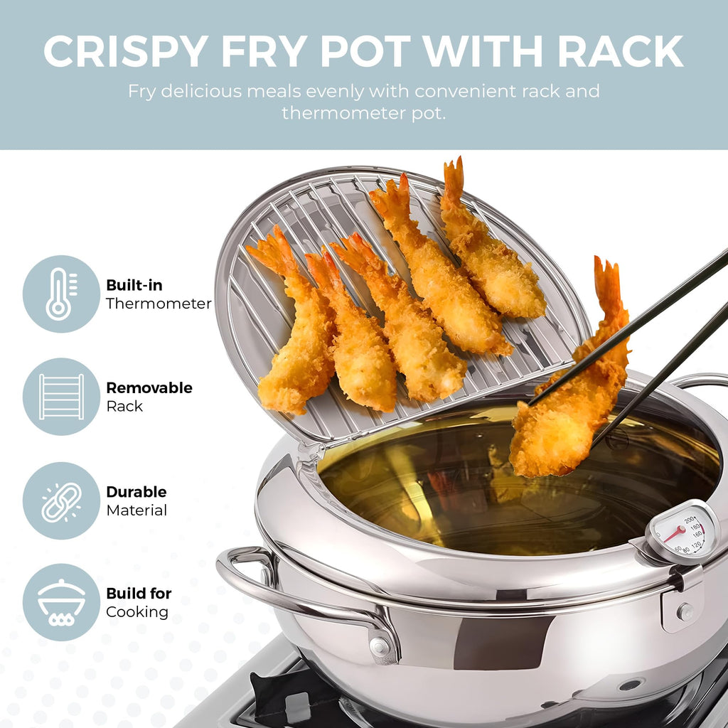 11-Inch Stainless Steel Deep Fryer Pot with Oil Thermometer Q105848