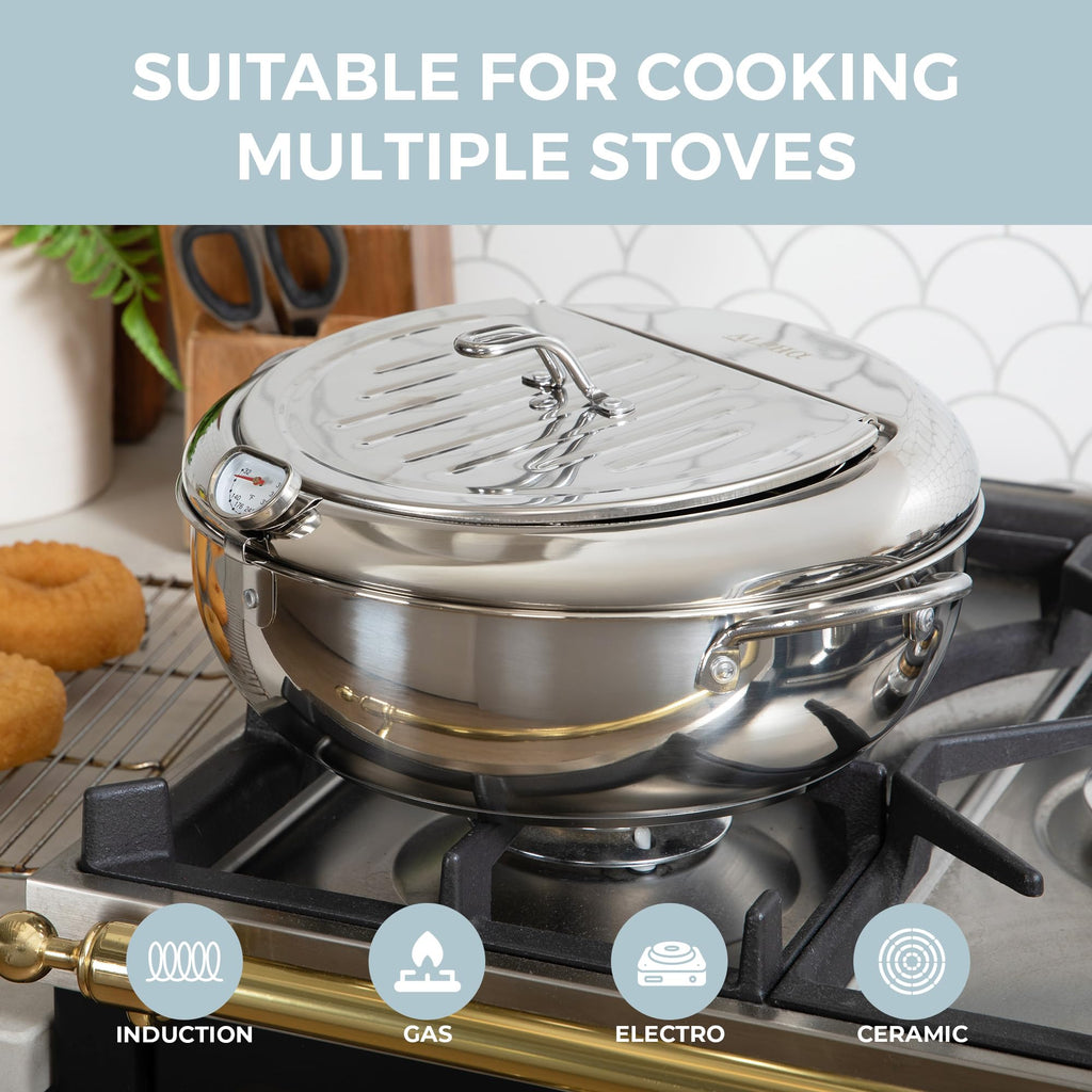 11-Inch Stainless Steel Deep Fryer Pot with Oil Thermometer Q105848