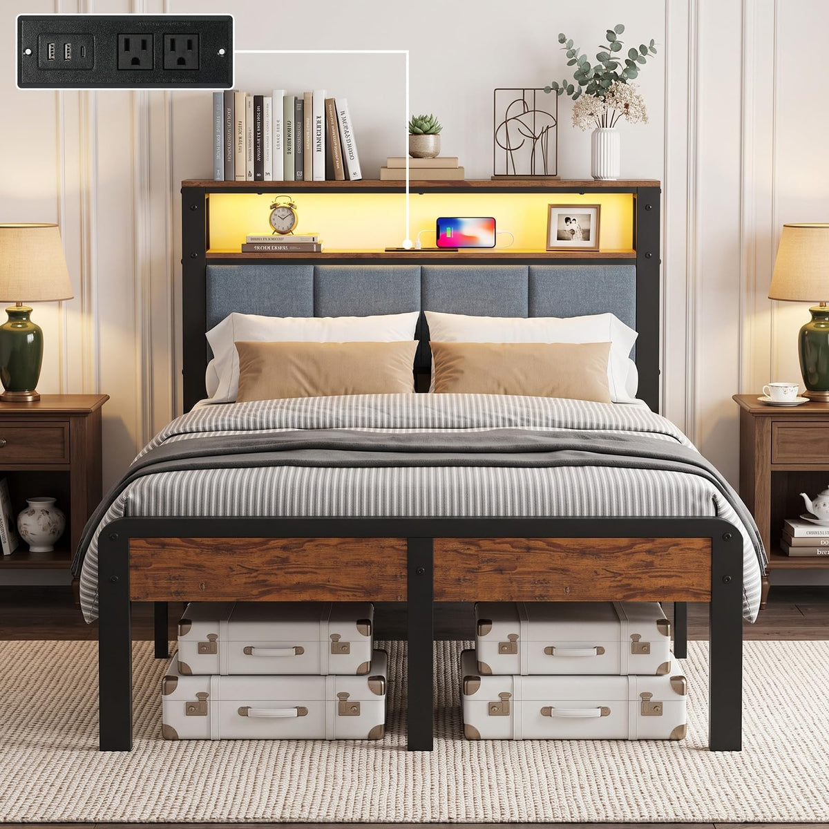 Twin Bed Frame with 18-Inch Under-Bed Storage and RGB LED Lights E6170