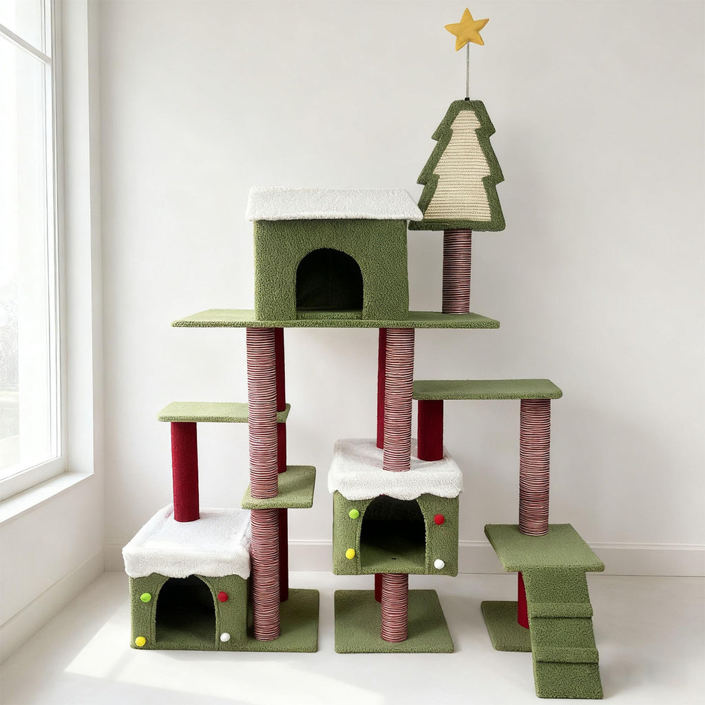 60 Inch Extra Large Cat Tree with 3 Condos and Climbing Ladder F488