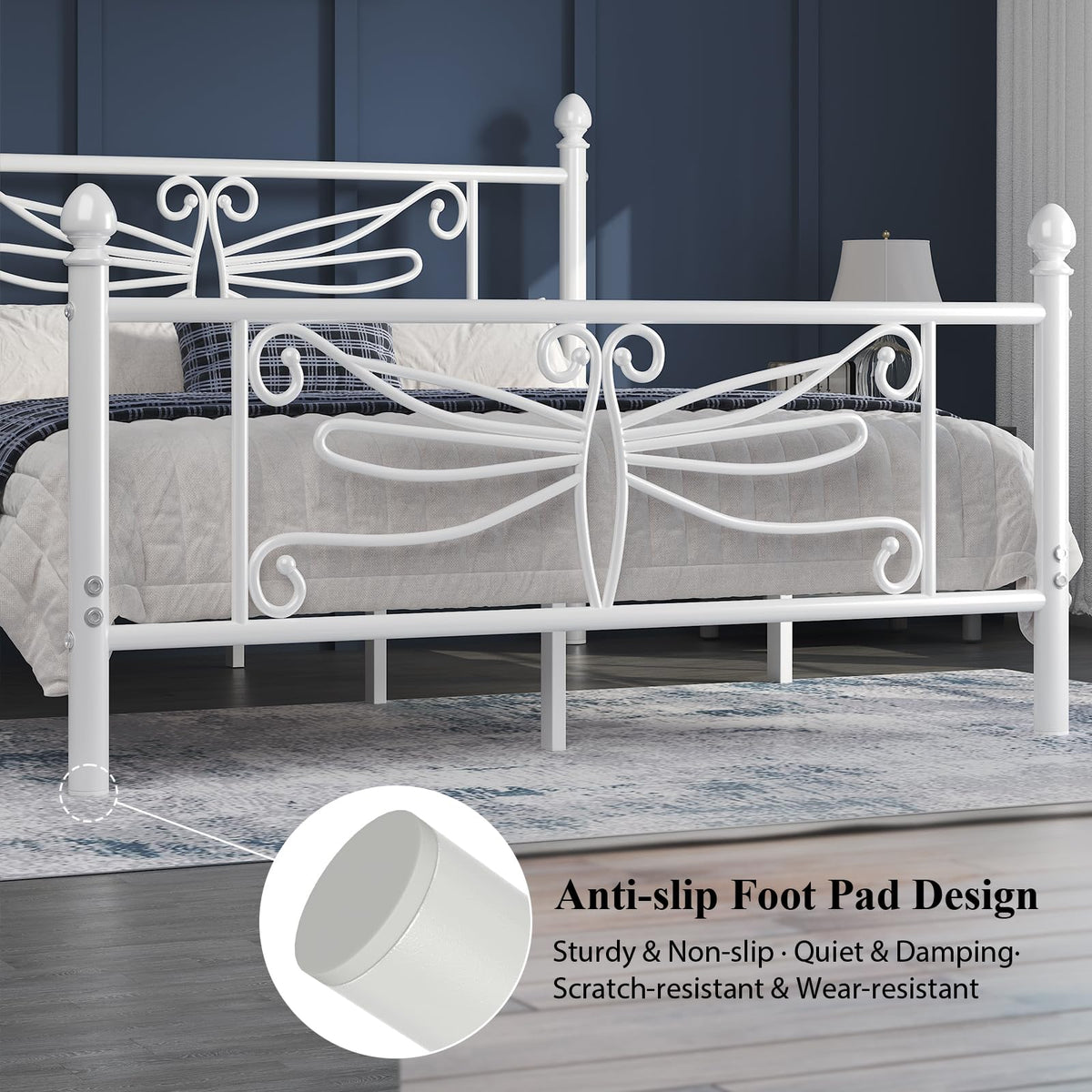 White Full Size Metal Platform Bed Frame S1326