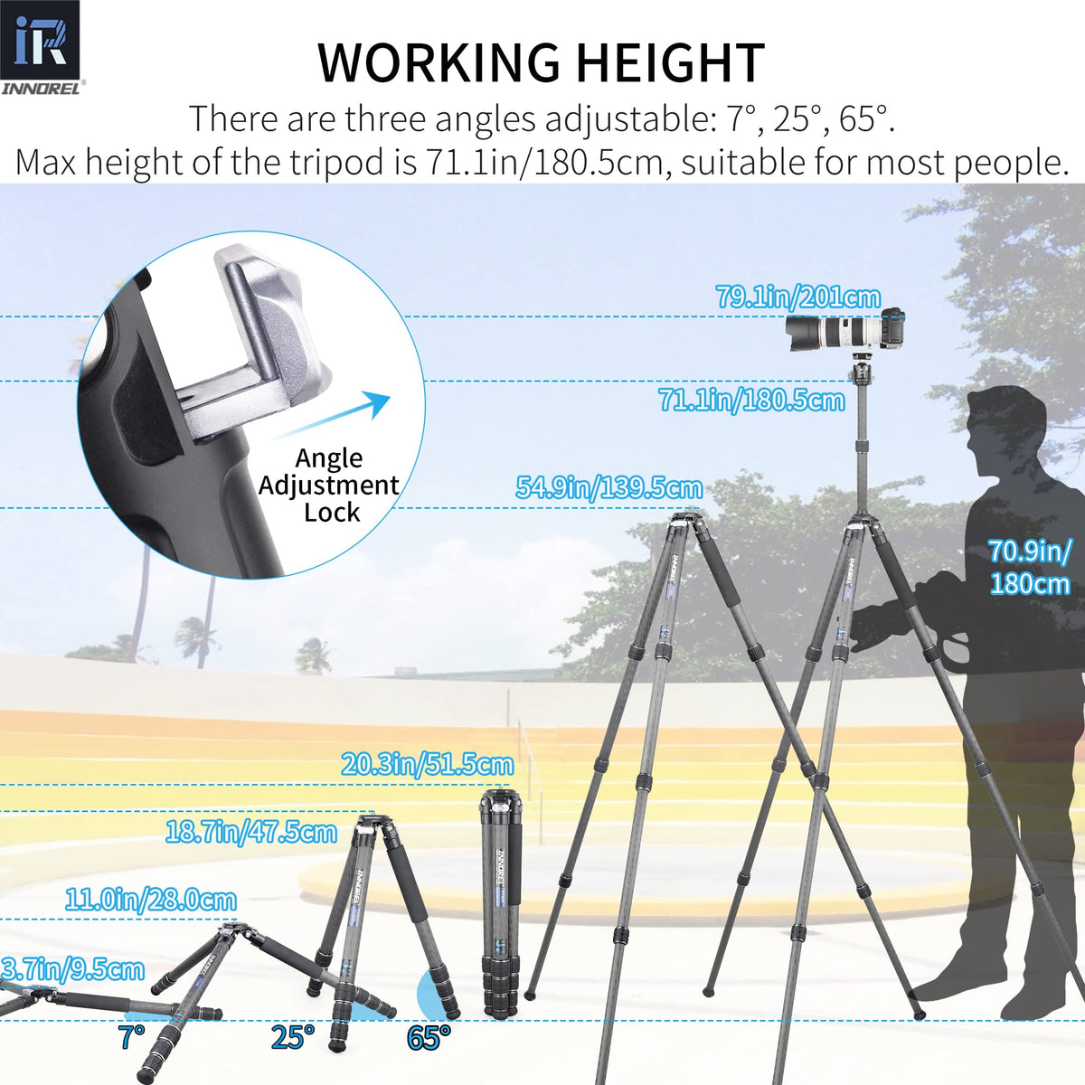 Carbon Fiber Tripod Without Head Portable Compact Travel Tripod 55lbs Max Load X281589
