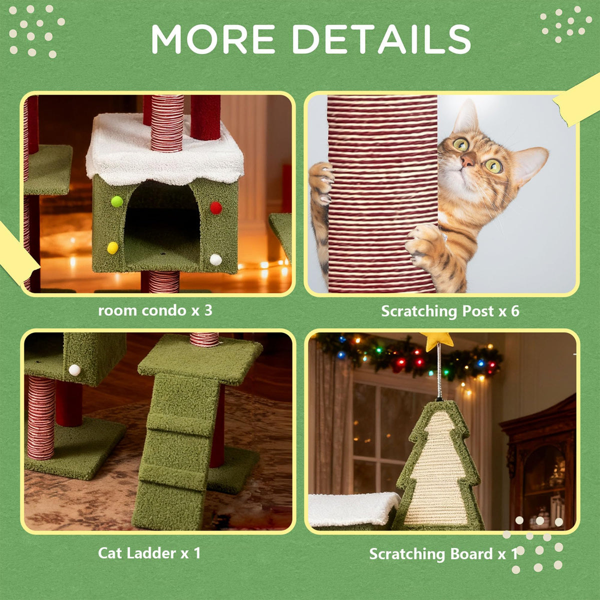 60 Inch Extra Large Cat Tree with 3 Condos and Climbing Ladder F488