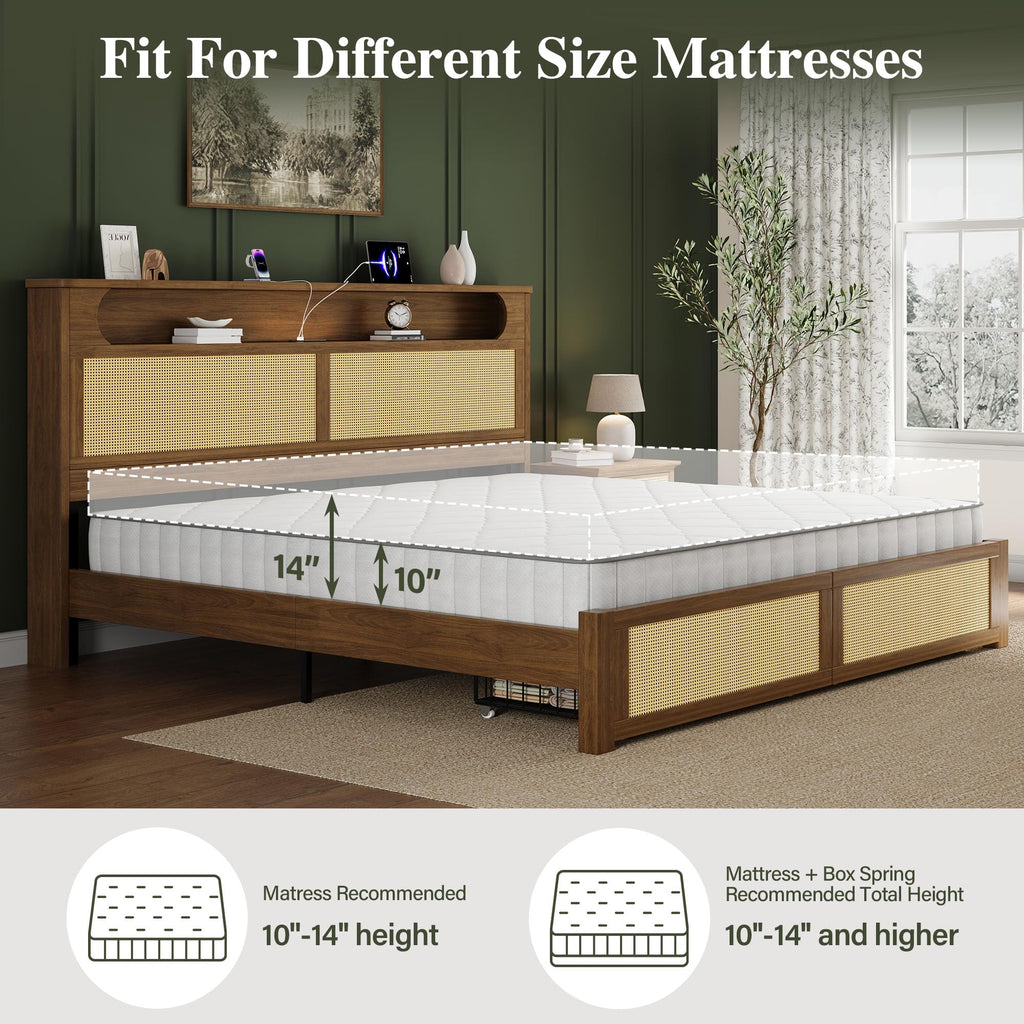 Queen Size Rattan Bed Frame with 2 Storage Drawers H404869