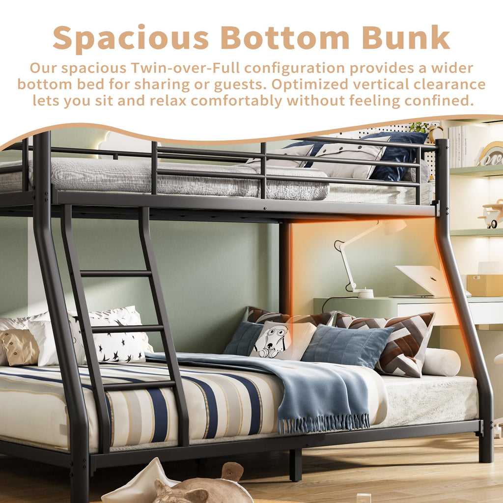 Twin Over Full Metal Bunk Bed with Guardrail and Ladder A95051