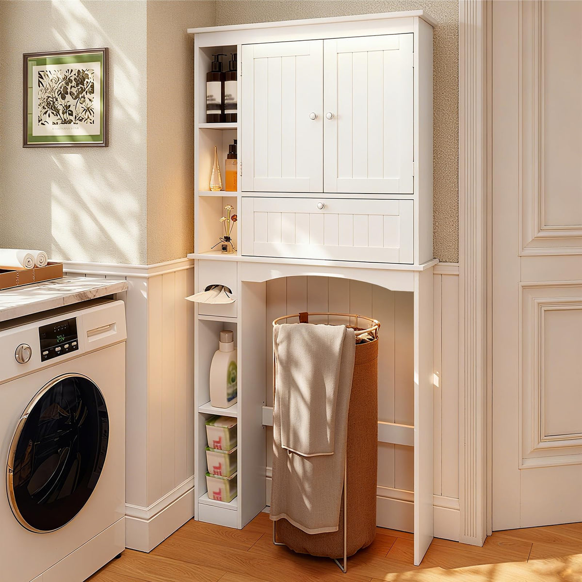Over The Toilet Storage Cabinet with Doors and Adjustable Shelf, White Q75352