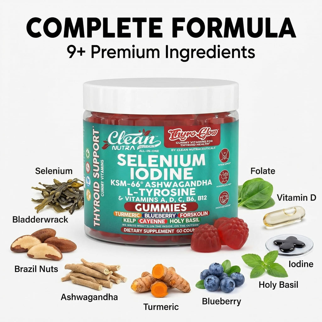 Thyroid Support Gummies Selenium Iodine Ashwagandha Turmeric Blueberry Q390