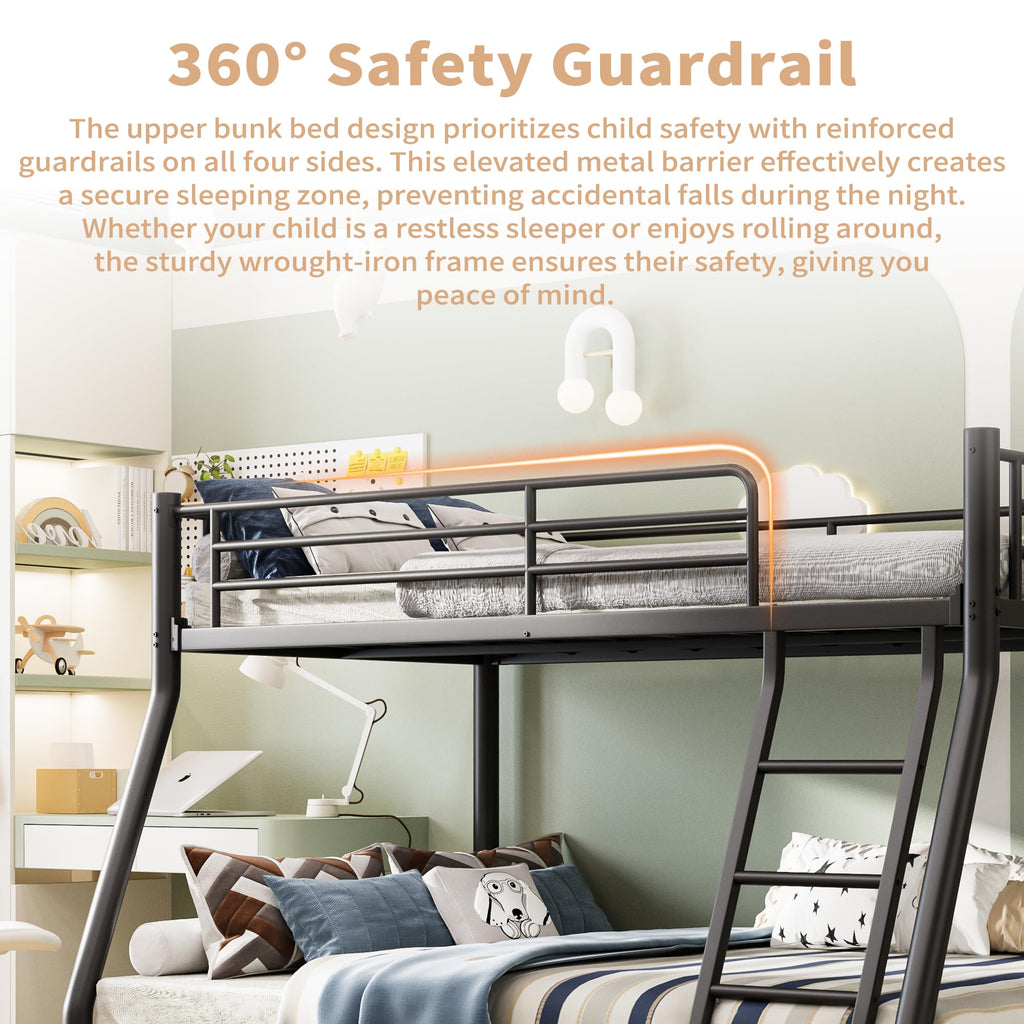 Twin Over Full Metal Bunk Bed with Guardrail and Ladder A95051