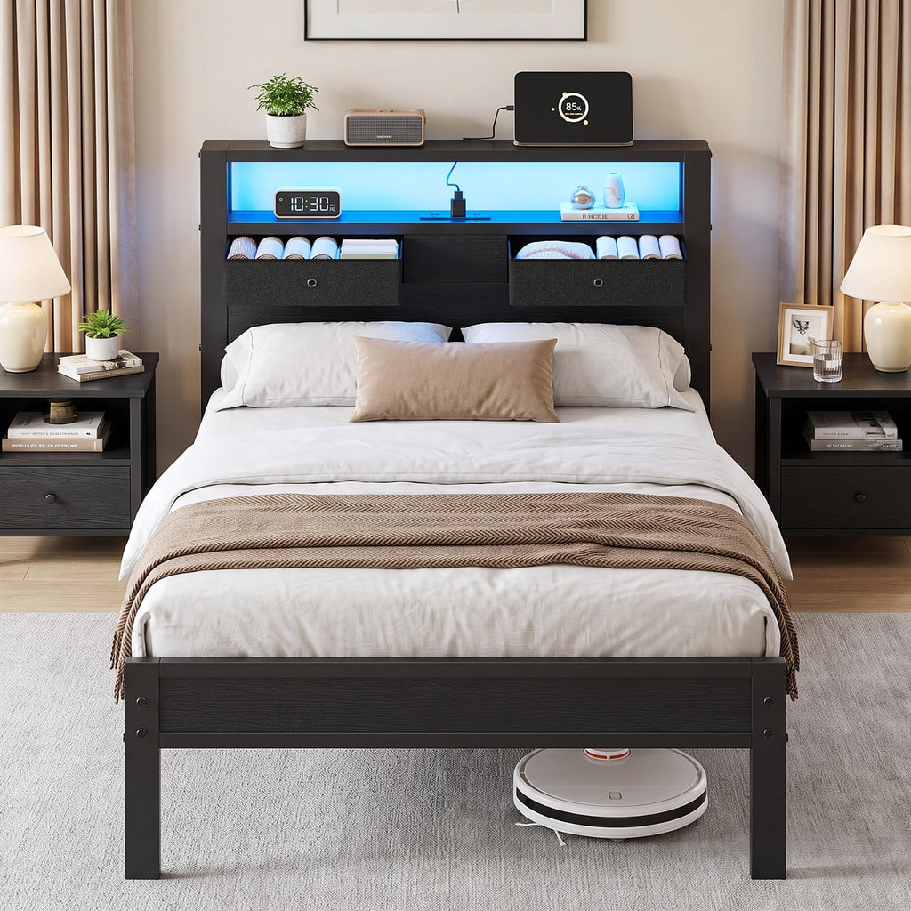 Twin Size Bed Frame with Storage Headboard and 2 Drawers N40602