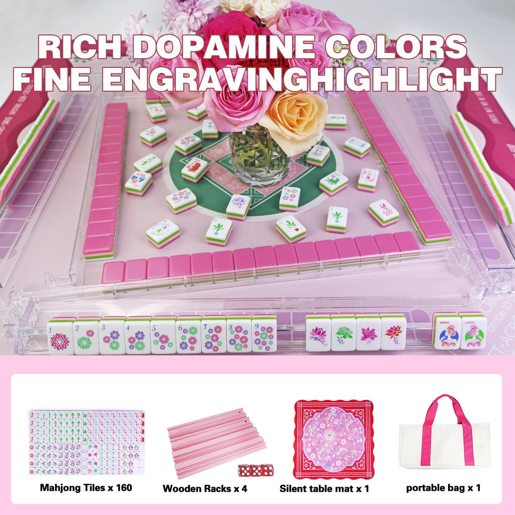 Acrylic 160 Tiles Mahjong Game Set with Carrying Bag N38398