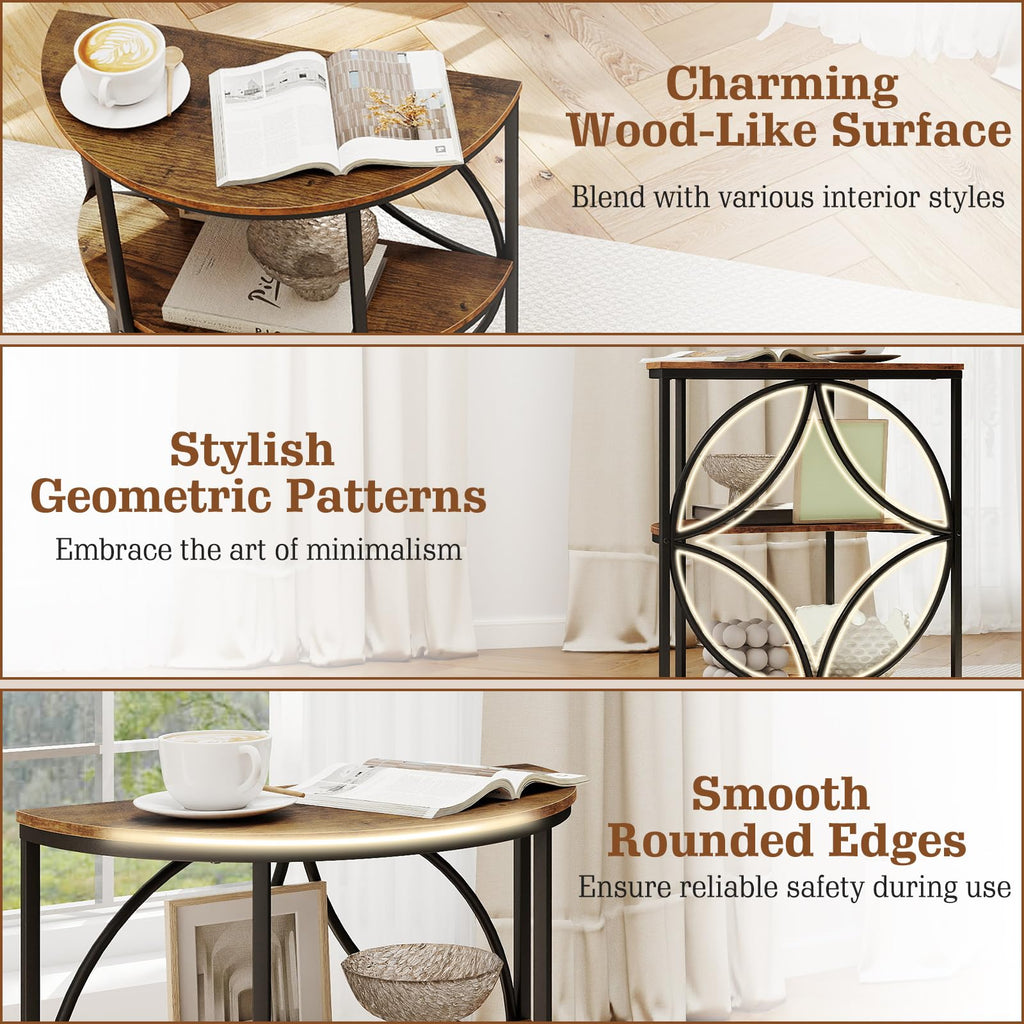 Half Round 3-Tier Sofa Side Table with Storage Shelves I92942