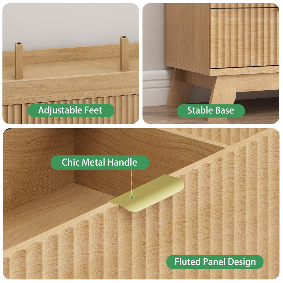 Natural Oak 9 Drawer Fluted Wood Dresser U1100