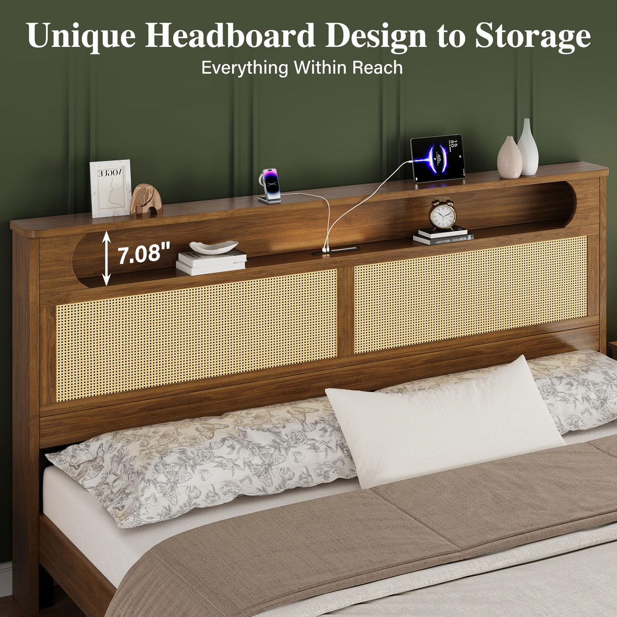Queen Size Rattan Bed Frame with 2 Storage Drawers H404869