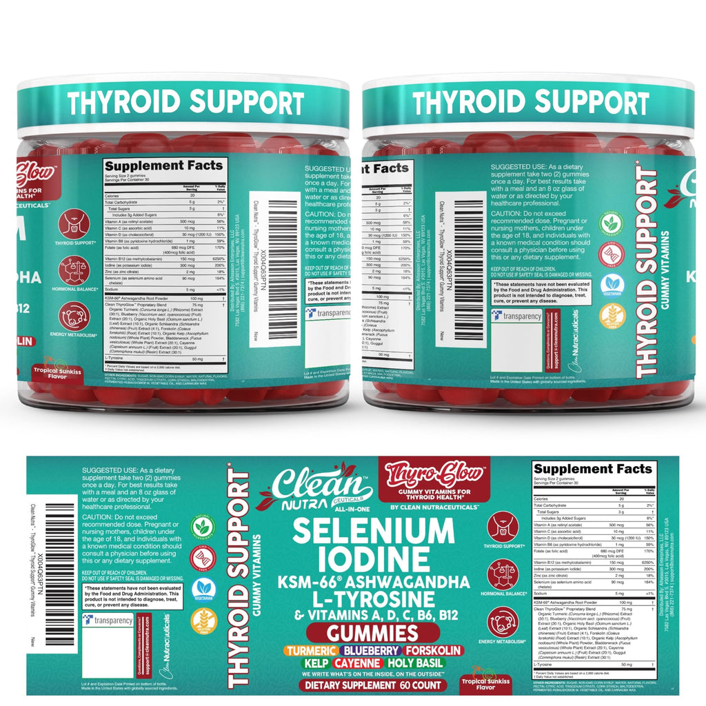 Thyroid Support Gummies Selenium Iodine Ashwagandha Turmeric Blueberry Q390