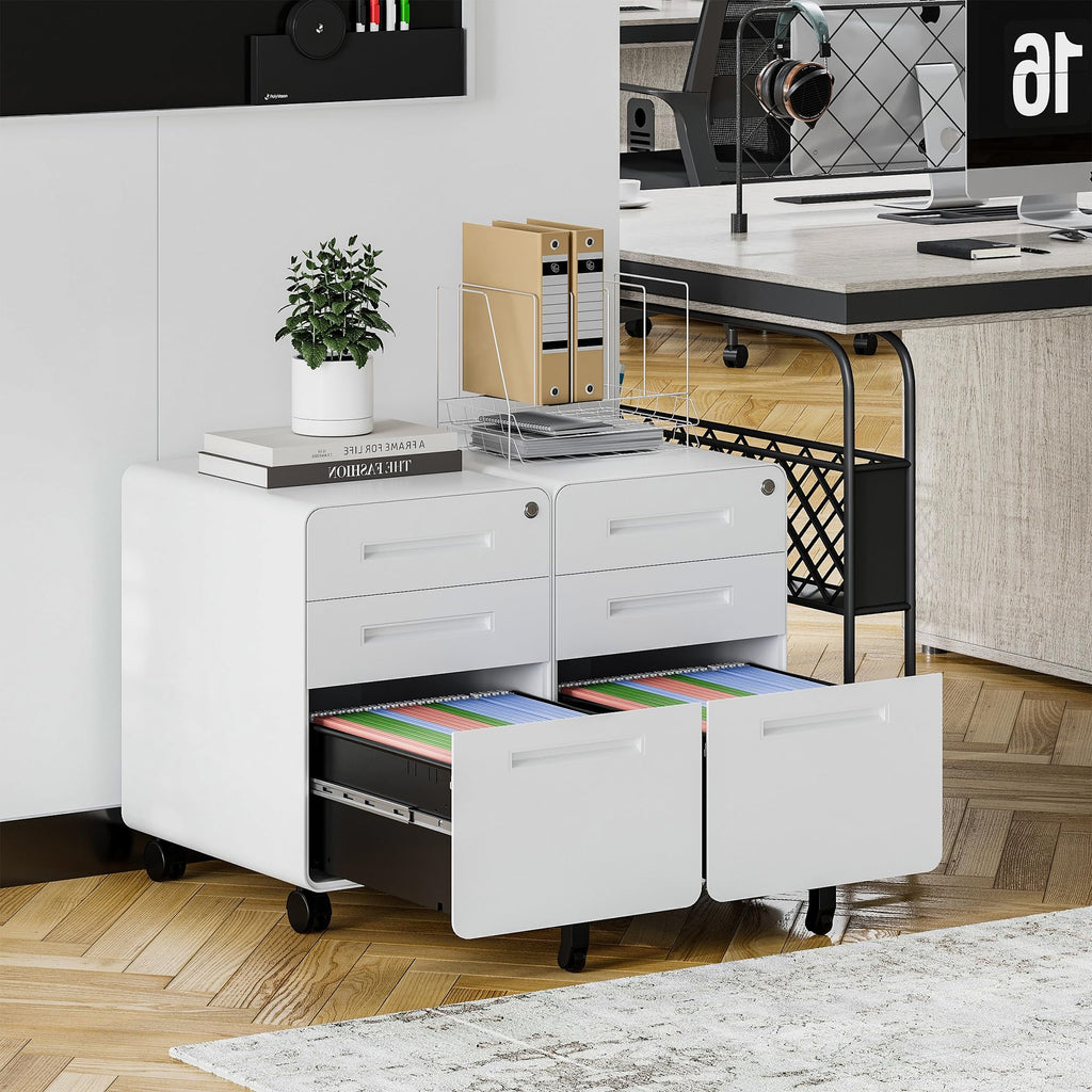 3 Drawer White Metal Filing Cabinet with Lock J7656