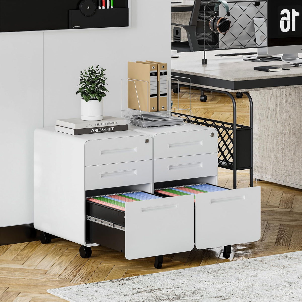 3 Drawer White Metal Filing Cabinet with Lock J7656