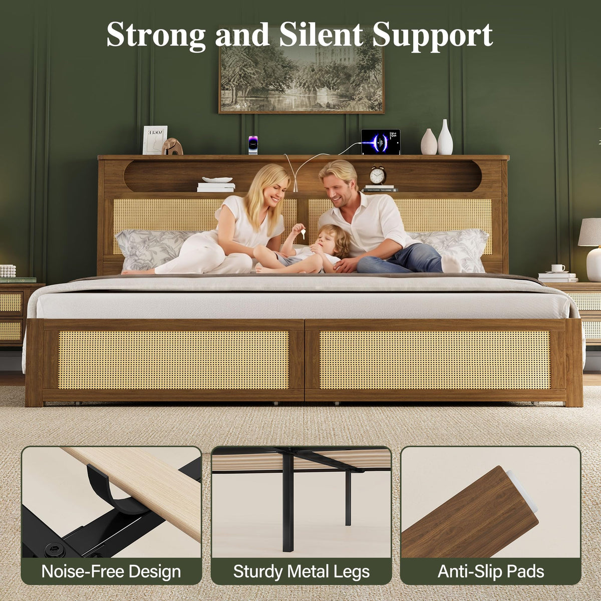 Queen Size Rattan Bed Frame with 2 Storage Drawers H404869
