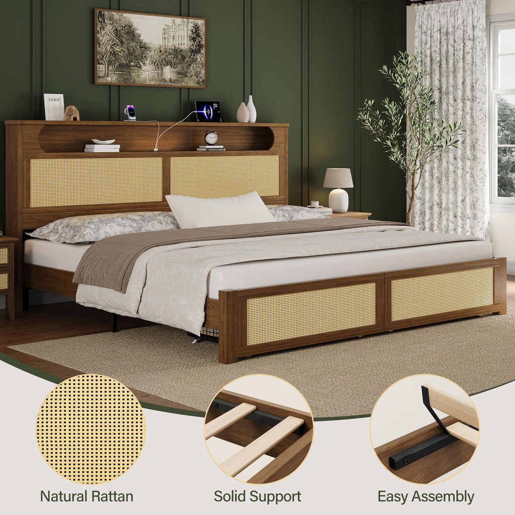 Queen Size Rattan Bed Frame with 2 Storage Drawers H404869