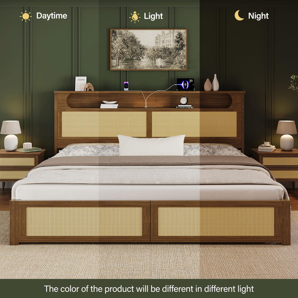 Queen Size Rattan Bed Frame with 2 Storage Drawers H404869