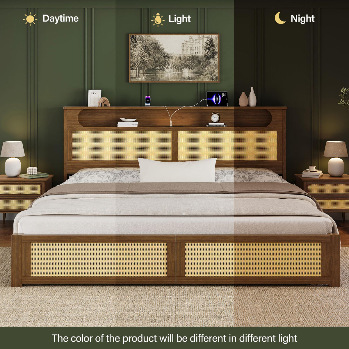 Queen Size Rattan Bed Frame with 2 Storage Drawers H404869