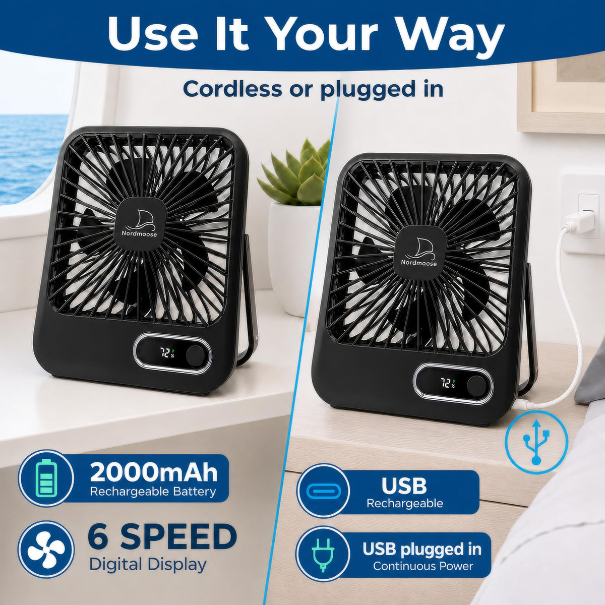Portable USB Rechargeable Fan with Magnetic Hook Z4987