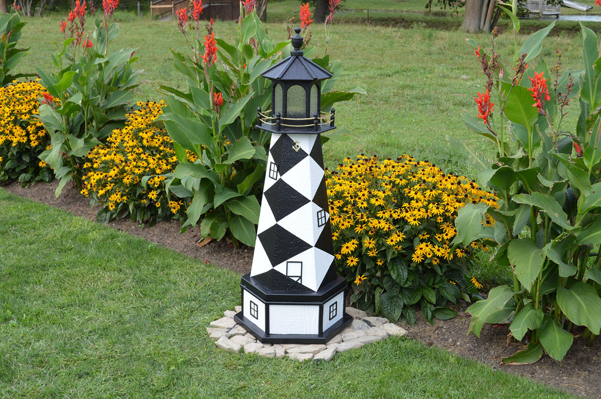 Amish-Made Replica Lighthouse with Base and Solar-Powered LED Lighting M389933